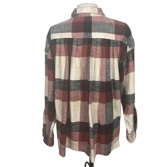 Closed Blouse Kyra Checked Cotton Flannel Mahogany Oversized Small Pleated Back - Picture 3 of 9